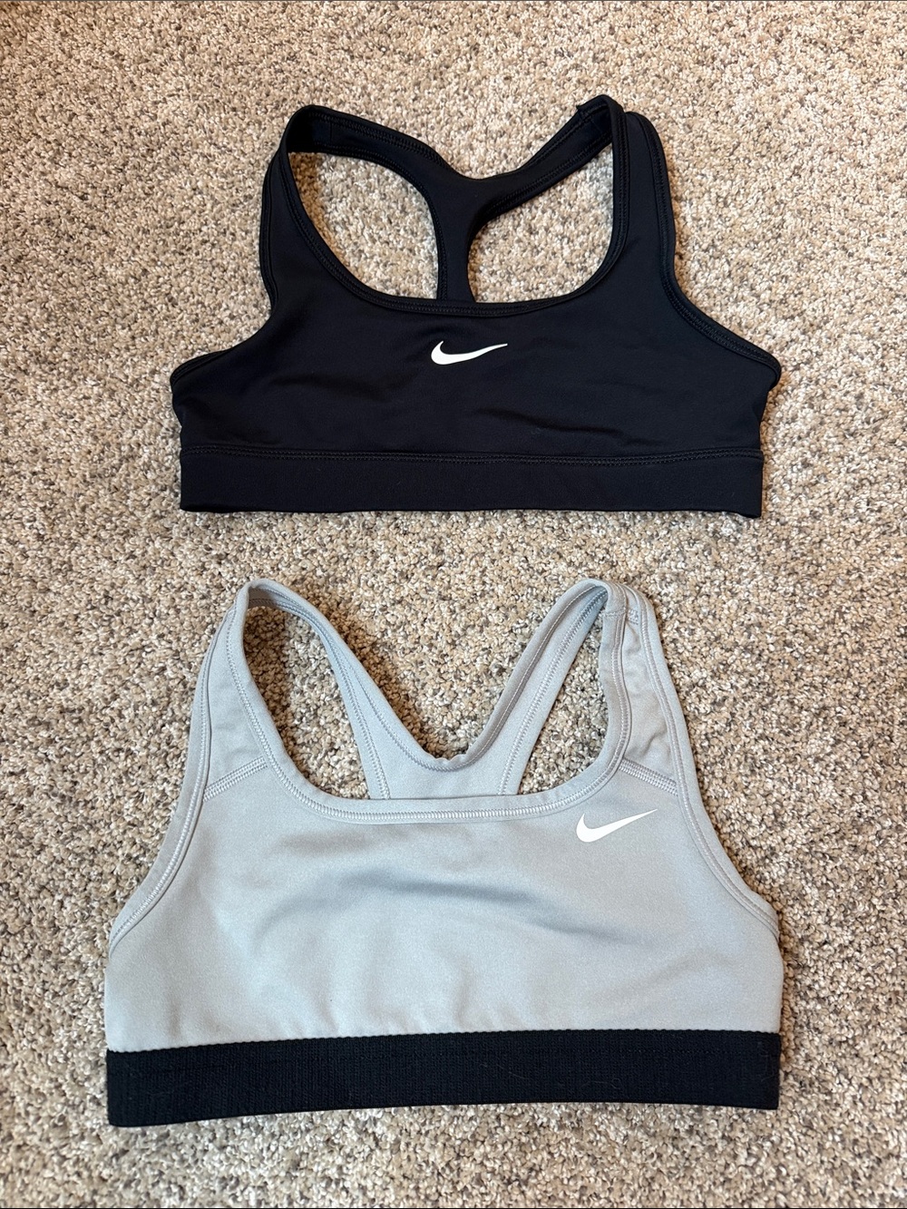 Nike Dual Pack Racerback Sports Bras — Black & Light Gray girls size small (2)